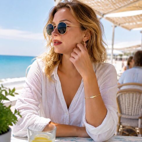 Gold Fish Bracelet for Women, Minimalist Sideways Fish Chain Bracelet, 925 Sterling Silver Gold Plated Dainty Bracelet, Adjustable 6.3"+2" Extender, Cute Animal Jewelry Gift in Saudi Arabia
