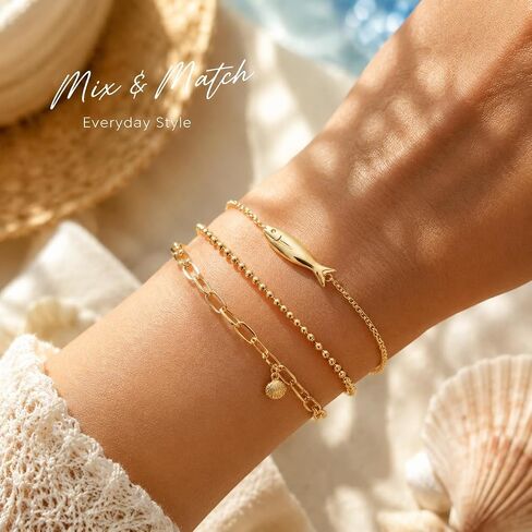 Gold Fish Bracelet for Women, Minimalist Sideways Fish Chain Bracelet, 925 Sterling Silver Gold Plated Dainty Bracelet, Adjustable 6.3"+2" Extender, Cute Animal Jewelry Gift in Saudi Arabia