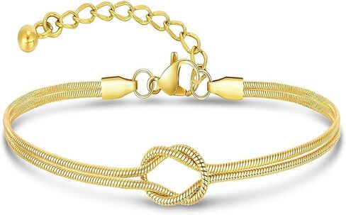 Knot Bracelet for Women, Dainty Double Strand Snake Chain Bracelet,18K Gold Plated / White Gold Plated Minimalist Knot Bracelets, Matching Couple Adjustable Stackable Bracelet, Non Tarnish Waterproof Hypoallergenic Jewelry for Her in Saudi Arabia