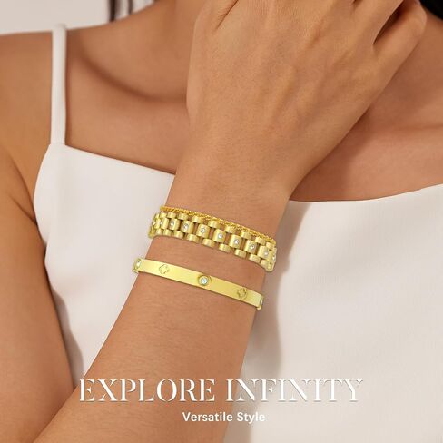 EllieHouse Thick Link Bracelet Adjustable Watch Band Chain Wristband Jewelry Sparkle Chain Bracelets Trendy Diamond Zirconia Stones Four Leaf Lucky Bracelet Jewelry Gifts to Lover Girlfriend Wife in Saudi Arabia