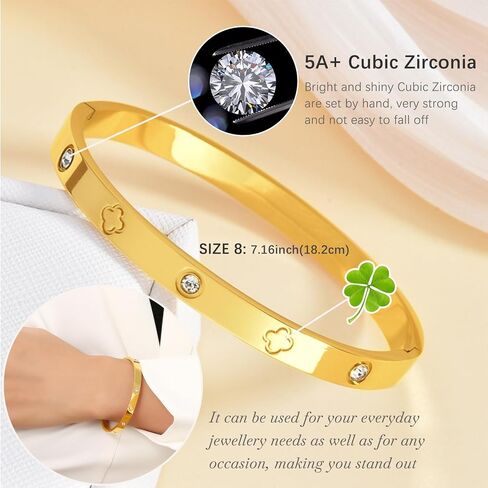 EllieHouse Thick Link Bracelet Adjustable Watch Band Chain Wristband Jewelry Sparkle Chain Bracelets Trendy Diamond Zirconia Stones Four Leaf Lucky Bracelet Jewelry Gifts to Lover Girlfriend Wife in Saudi Arabia