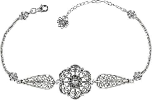 Filigranist 925 Sterling Silver Handcrafted Filigree Art Daisy, Clover, Lotus, Lily Flower Design Woman Adjustable Link Bracelet in Saudi Arabia