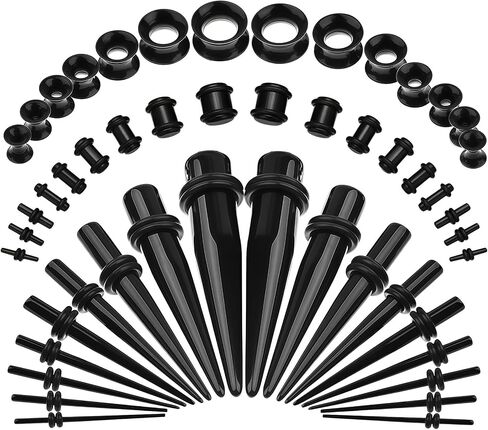 Ear Stretching Kit 50 Pcs, 14G-00G Acrylic Tapers Plugs Silicone Tunnels Complete Gauges Kit, Individually Packaged Ear Gauges for Ears Beginner Set, Body Jewelry for Men Women in Saudi Arabia