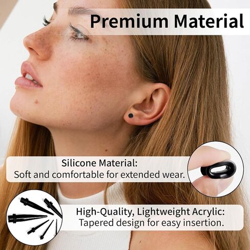 Ear Stretching Kit 50 Pcs, 14G-00G Acrylic Tapers Plugs Silicone Tunnels Complete Gauges Kit, Individually Packaged Ear Gauges for Ears Beginner Set, Body Jewelry for Men Women in Saudi Arabia