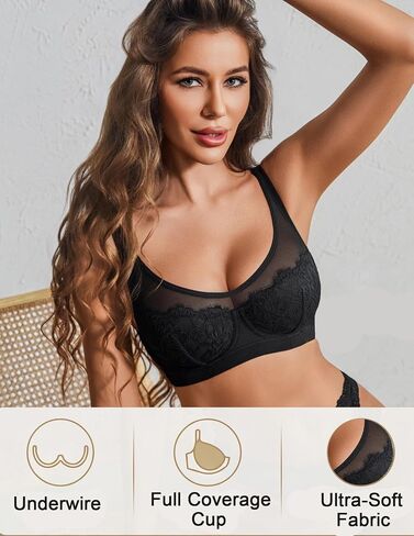 Avidlove Full Coverage Sheer Mesh Sexy Lace Bra for Women Underwire Unlined Everyday Bras Lingerie A-DD, S-2XL in Kuwait