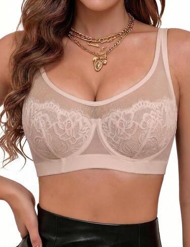 Avidlove Full Coverage Sheer Mesh Sexy Lace Bra for Women Underwire Unlined Everyday Bras Lingerie A-DD, S-2XL in Kuwait