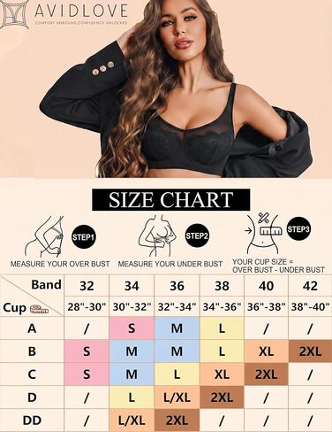 Avidlove Full Coverage Sheer Mesh Sexy Lace Bra for Women Underwire Unlined Everyday Bras Lingerie A-DD, S-2XL in Kuwait