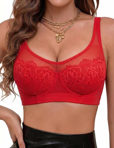Avidlove Full Coverage Sheer Mesh Sexy Lace Bra for Women Underwire Unlined Everyday Bras Lingerie A-DD, S-2XL in Kuwait