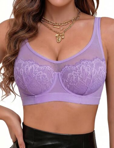 Avidlove Full Coverage Sheer Mesh Sexy Lace Bra for Women Underwire Unlined Everyday Bras Lingerie A-DD, S-2XL in Kuwait