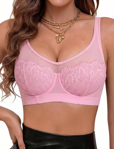 Avidlove Full Coverage Sheer Mesh Sexy Lace Bra for Women Underwire Unlined Everyday Bras Lingerie A-DD, S-2XL in Kuwait