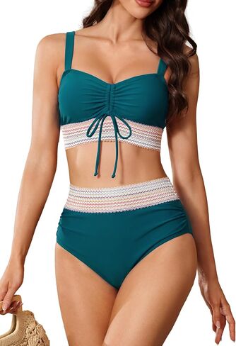 Trifabricy Women High Waisted Bikini Sets Two Piece Swimsuit for Women, Tummy Control Swimsuits Color Block Bathing Suit 2026 in Saudi Arabia