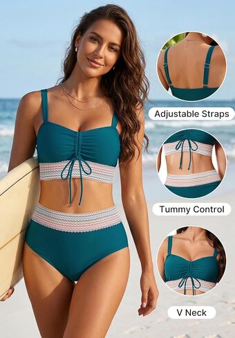 Trifabricy Women High Waisted Bikini Sets Two Piece Swimsuit for Women, Tummy Control Swimsuits Color Block Bathing Suit 2026 in Saudi Arabia