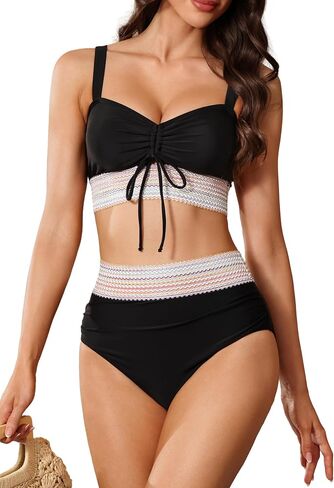 Trifabricy Women High Waisted Bikini Sets Two Piece Swimsuit for Women, Tummy Control Swimsuits Color Block Bathing Suit 2026 in Saudi Arabia