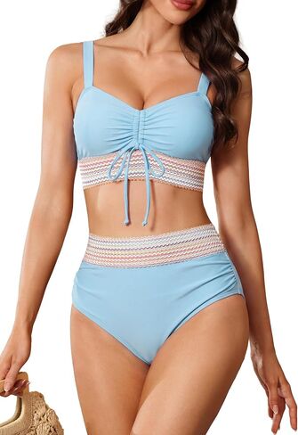 Trifabricy Women High Waisted Bikini Sets Two Piece Swimsuit for Women, Tummy Control Swimsuits Color Block Bathing Suit 2026 in Saudi Arabia