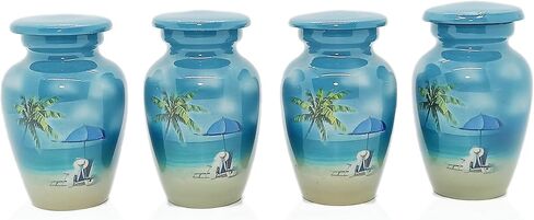 UR Keepsake Urn Set of 4 Beach Picnic Side Cremation Urn for Human Ashes with Velvet Box and 4 Velvet Bag-Mini Keepsake Urn (3 cu.in x 4pcs) in Saudi Arabia