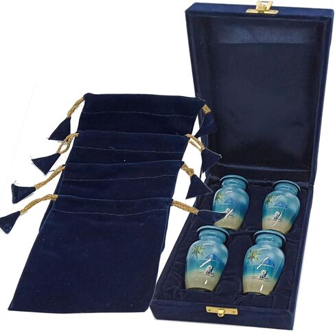 UR Keepsake Urn Set of 4 Beach Picnic Side Cremation Urn for Human Ashes with Velvet Box and 4 Velvet Bag-Mini Keepsake Urn (3 cu.in x 4pcs) in Saudi Arabia