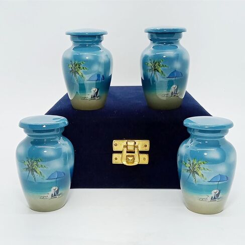UR Keepsake Urn Set of 4 Beach Picnic Side Cremation Urn for Human Ashes with Velvet Box and 4 Velvet Bag-Mini Keepsake Urn (3 cu.in x 4pcs) in Saudi Arabia