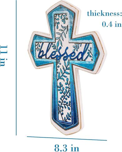 BONNY DODO Vintage Farmhouse Retro Art Wooden Cross Wall With Solid Wood Iron Copper Gole Leaf Heart-Shaped Home Decer Desktops (Blue) in Saudi Arabia