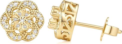 NEARLAND Gold Earrings for Women 14K Gold Studs Earrings for Womens Gold Stud Earrings Studs Petal-Inspired Silhouette Cubic Zirconia Stud Earring for Womens 8/10mm in Saudi Arabia