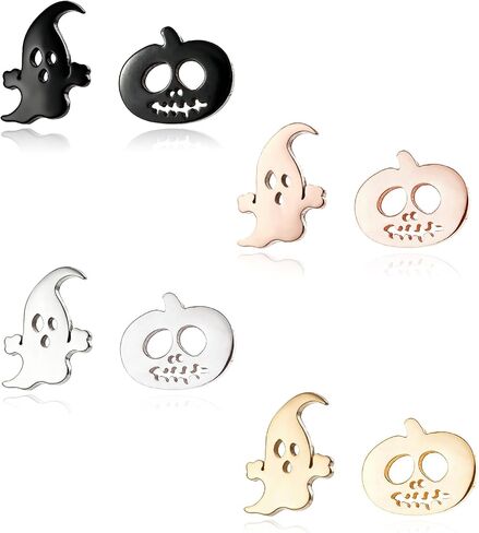 4 Pairs Halloween Ghost Stud Earrings for Women Stainless Steel Cute Pumpkin Ghost Skull Earrings Halloween Cosplay Party Christmas Holiday Fashion Jewelry Gifts in Kuwait