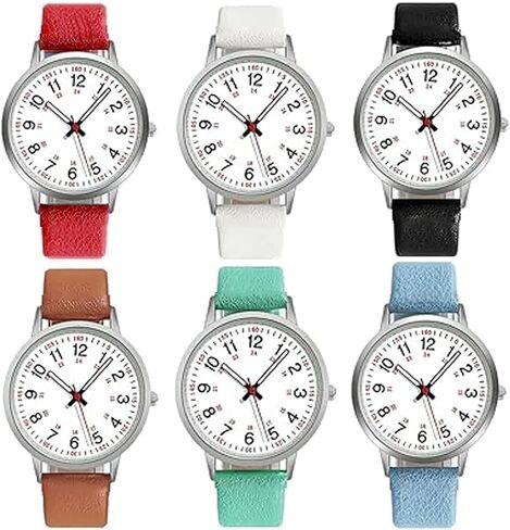 6 Pack Nurse Watch for Medical Professionals Students Women Men Leather Band Nursing Easy Read Dial Analog Military Time Luminouse Wristwatch Ladies Jewerly Dress Watches in Saudi Arabia