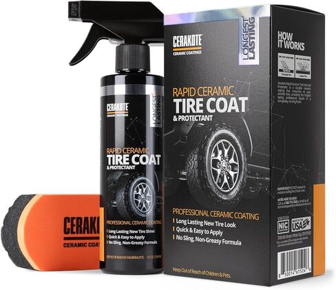 CERAKOTE Rapid Ceramic Tire Coat – Showroom New Tire Shine – Deep Tire Black Finish – Lasts Up to 10x Longer – No Sling, Non-Greasy Ceramic Tire Coating for Car, Truck & SUV – Easy Application (10oz) in Kuwait