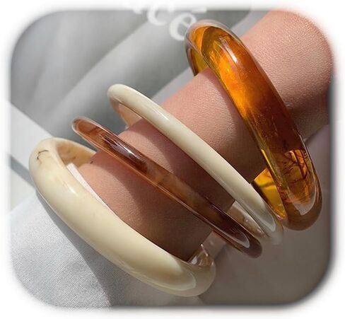 4 Pcs Chunky Acrylic Bangles Bracelets for Women Geometric Circle Thickness Wristbands Cuff Bracelet Jewelry Resin Acetate Mottled Statement Bangles Bracelets Set for Women in Saudi Arabia
