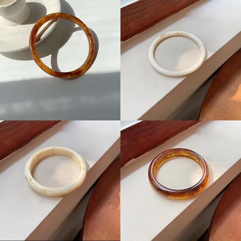 4 Pcs Chunky Acrylic Bangles Bracelets for Women Geometric Circle Thickness Wristbands Cuff Bracelet Jewelry Resin Acetate Mottled Statement Bangles Bracelets Set for Women in Saudi Arabia