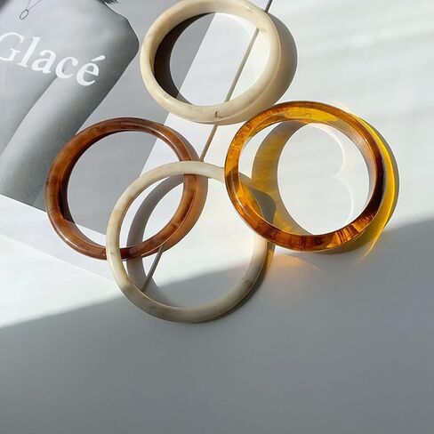 4 Pcs Chunky Acrylic Bangles Bracelets for Women Geometric Circle Thickness Wristbands Cuff Bracelet Jewelry Resin Acetate Mottled Statement Bangles Bracelets Set for Women in Saudi Arabia