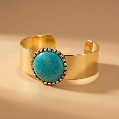 Western Bracelets for Women Turquoise Style 2 Vintage Chunky Adjustable Boho Cuff Unique Fashion Statement Style Western Gold Jewelry for Women Country Costume Accessories in Saudi Arabia