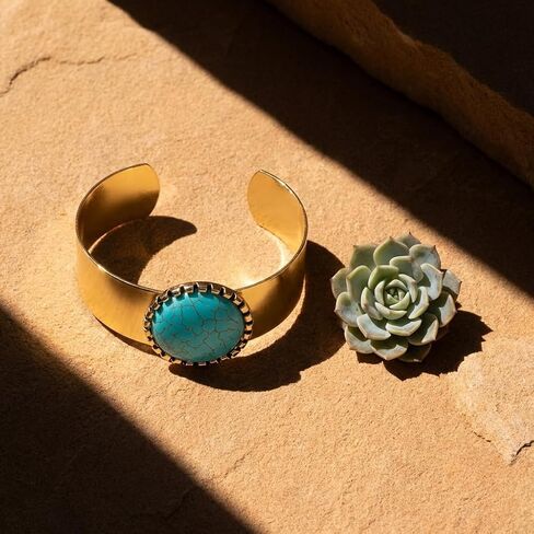Western Bracelets for Women Turquoise Style 2 Vintage Chunky Adjustable Boho Cuff Unique Fashion Statement Style Western Gold Jewelry for Women Country Costume Accessories in Saudi Arabia