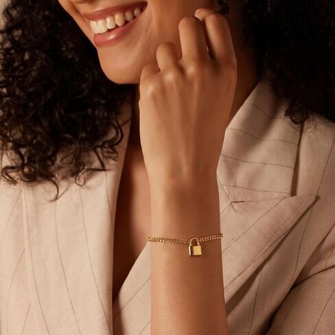 Gold Lock Bracelet for Women Minimalist Chain Bracelet Dainty Padlock Charm Wrist Jewelry Adjustable Fashion Bracelet Gift for Women in Saudi Arabia