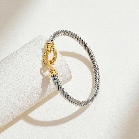 Twisted Cable Wire Bangle Bracelets for Women Adjustable Two-Tone Open Cuff Bracelet Silver Gold Bracelet Unisex Mixed Metal Bracelets Fashion Vintage Jewelry in Saudi Arabia