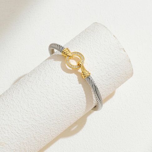 Twisted Cable Wire Bangle Bracelets for Women Adjustable Two-Tone Open Cuff Bracelet Silver Gold Bracelet Unisex Mixed Metal Bracelets Fashion Vintage Jewelry in Saudi Arabia