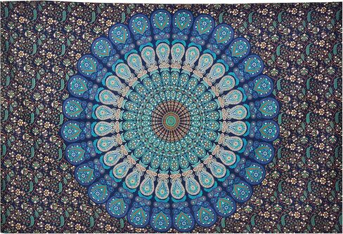 Blue Green Wall Hanging Bohemian Psychedelic Peacock Tapestry, Psychedelic Hippie Mandala Dorm Décor for Hanging, Bedding, Beach Coverlet Curtain (Blue Green, 55"X85") in Saudi Arabia