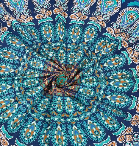 Blue Green Wall Hanging Bohemian Psychedelic Peacock Tapestry, Psychedelic Hippie Mandala Dorm Décor for Hanging, Bedding, Beach Coverlet Curtain (Blue Green, 55"X85") in Saudi Arabia