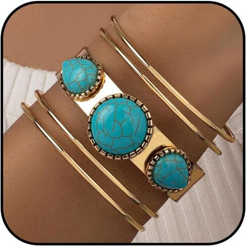 72ore Turquoise Bracelet Chunky Gold Cuff Bracelets for Women Western Boho Native Jewelry Trendy Boho Country Concert Outfits Dresses Accessories in Saudi Arabia