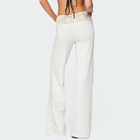 Muineobuka Women's Y2K Crochet Knit Low Waist Drawstring Wide Leg Pants Sexy Hollow Out Flowy Beach Cover Up Holiday Trousers in Kuwait