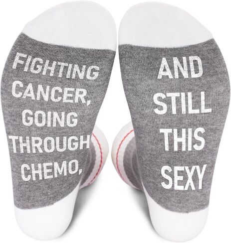Fighting Cancer Socks-Funny Gray Crew Socks with Chemo Encouragement Message, Cancer Warrior Gift for Women Men, Supportive Birthday Christmas Mother’s Day Father’s Day(091) in Saudi Arabia