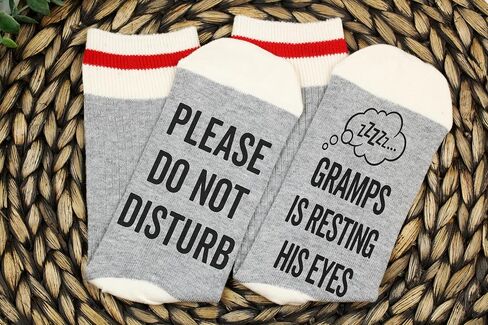 LissiArt97 Please Do Not Disturb Gramps Is Resting His Eyes Socks - Funny Gramps Socks - Do Not Disturb Socks - Funny Socks Gift For Gramps On Birthday- Father's Day- Christmas, Medium, Grey in Saudi Arabia