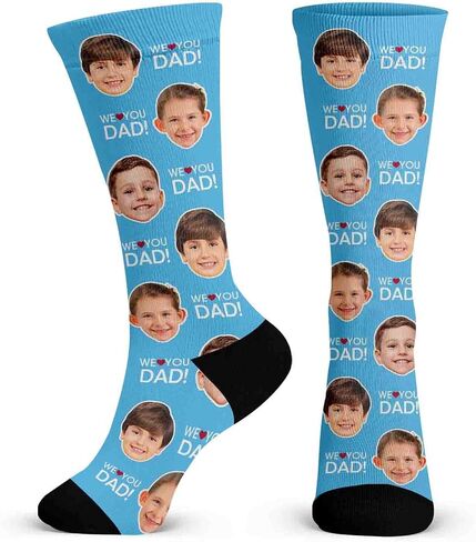 Custom Fathers Day Socks with Faces:Ships Next Day,Personalized Photo Socks,Customized Funny Gift for Dad,Grandpa in Saudi Arabia