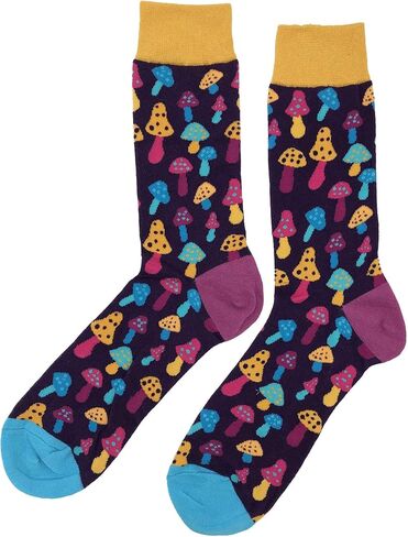 Light Mushroom Dress Socks Funny Novelty Crazy Fun Design Men Size 8-12 Cotton Casual Crew Colorful Funky Fancy Socks Gift for Men in Kuwait