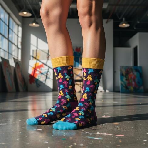 Light Mushroom Dress Socks Funny Novelty Crazy Fun Design Men Size 8-12 Cotton Casual Crew Colorful Funky Fancy Socks Gift for Men in Kuwait