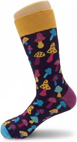 Light Mushroom Dress Socks Funny Novelty Crazy Fun Design Men Size 8-12 Cotton Casual Crew Colorful Funky Fancy Socks Gift for Men in Kuwait