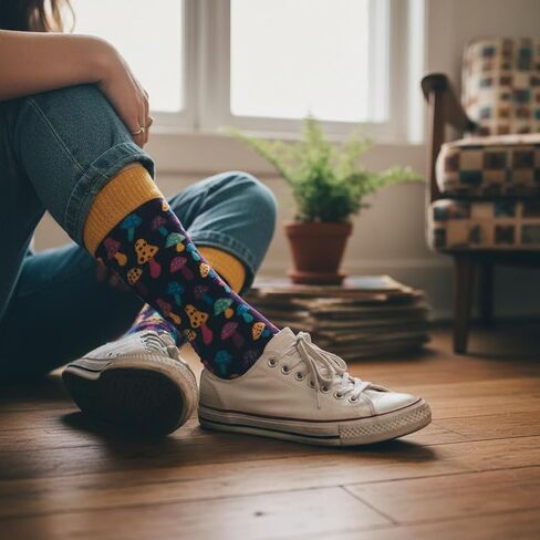 Light Mushroom Dress Socks Funny Novelty Crazy Fun Design Men Size 8-12 Cotton Casual Crew Colorful Funky Fancy Socks Gift for Men in Kuwait