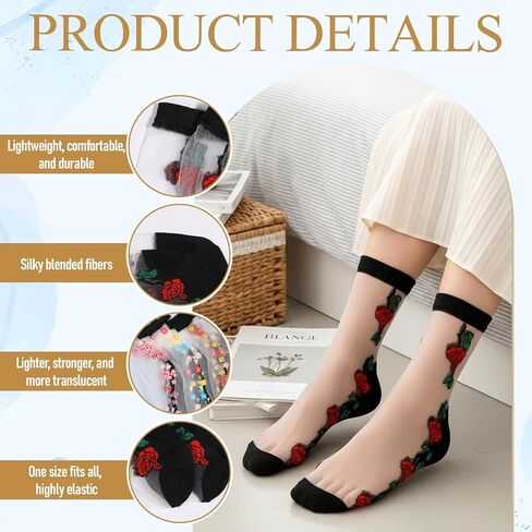 5 Pairs Sheer Ankle Socks for Women, Floral Mesh Lace Socks with Designs Transparent Summer Breathable Transparent Sock Cute Mesh Sock Thin Floral Sock in Kuwait