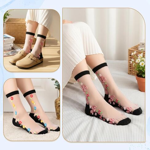 5 Pairs Sheer Ankle Socks for Women, Floral Mesh Lace Socks with Designs Transparent Summer Breathable Transparent Sock Cute Mesh Sock Thin Floral Sock in Kuwait