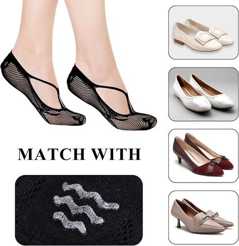 Women Black Lace No Show Socks Fishnet Mesh Sheer Non Slip Ankle Socks Hollow Out Net Thin Short Sexy Fancy Sock (US, Alpha, Large, Regular, Regular, Black - 4 pairs) in Saudi Arabia