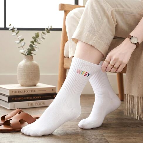 NUMJAW Wifey Embroidered Socks for Women, Bride Wedding Day Gift, Anniversary, Birthday, Valentine, Christmas, Engagement in Saudi Arabia