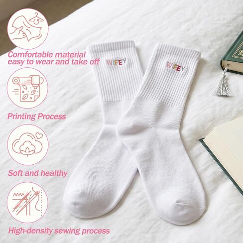 NUMJAW Wifey Embroidered Socks for Women, Bride Wedding Day Gift, Anniversary, Birthday, Valentine, Christmas, Engagement in Saudi Arabia